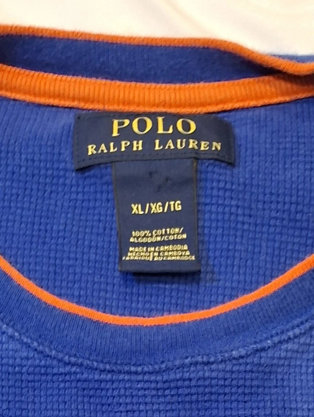 Polo Ralph Lauren Men's XL Blue Orange Waffle Knit Thermal Long Sleeve